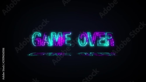 Animation text of Game Over laser neon glitch text effect on black abstract backgroud. Promote advertising concept isolate using QuickTime Alpha Channel proress 444