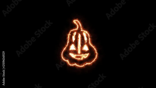 Glowing Neon Halloween Pumpkin Ghost Face Animation on Black Background in 4K
