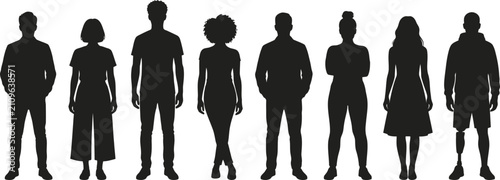 Silhouettes of men and women in a line.