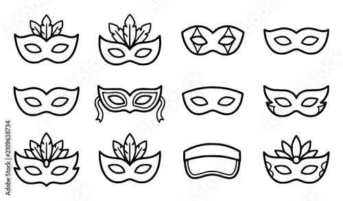 Quadro su tela Generic carnival and masquerade masks vector icon set with simple bold line art