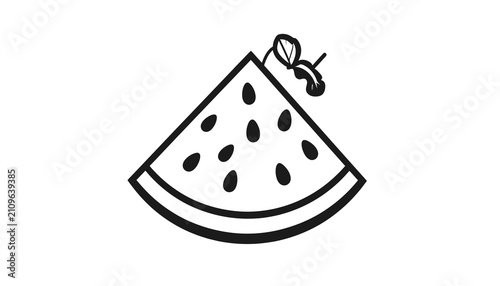 Schilderij op canvas Slice of watermelon with seeds and leaf.