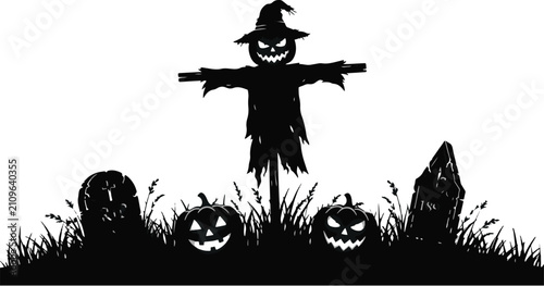Foto A spooky halloween silhouette featuring a creepy scarecrow standing in a field w