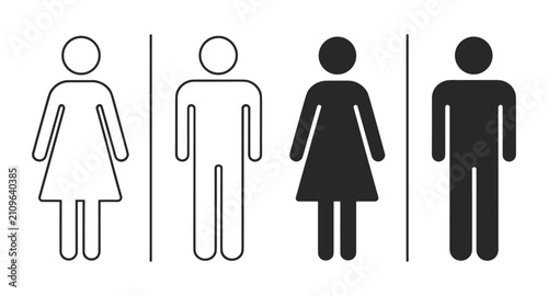 Gender Equality Symbols. A set of gender symbols, representing male and female figures in both outline and solid fill, illustrating equality and diversity in a clear, graphic style.