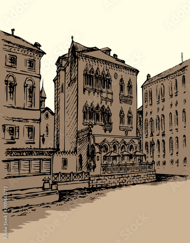 Photos Vector drawing. Venice city panorama