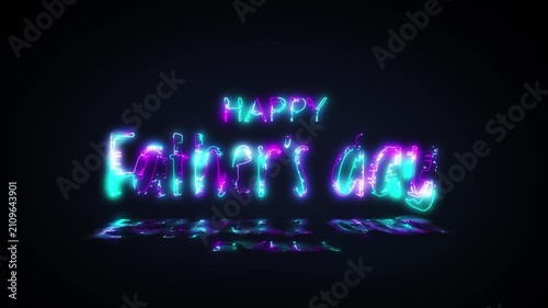 Animation text of Happy Fathers day laser neon glitch text effect on black abstract backgroud. Promote advertising concept isolate using QuickTime Alpha Channel proress 444