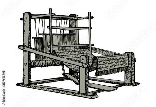Canvastavla Vector drawing. An old weaving loom