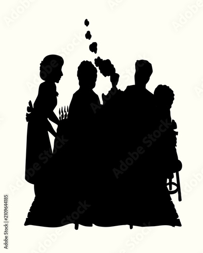 Vector drawing. Family at the table