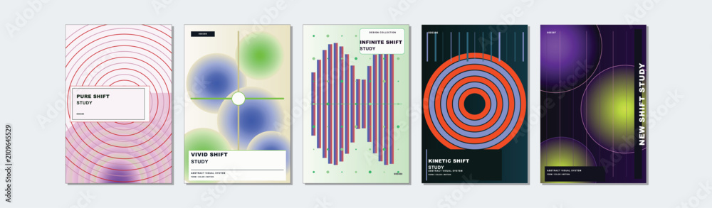 Fototapeta premium Set of five modern abstract posters with geometric graphic designs