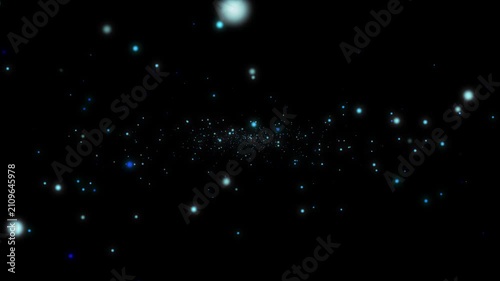 Abstract animation loop blue bokeh particles flow up on black background for screen project overlay.  4K 3D seamless looping blue bokeh particles dust fly in the air.