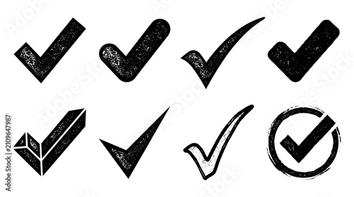Hand drawn distressed check mark icons set collection