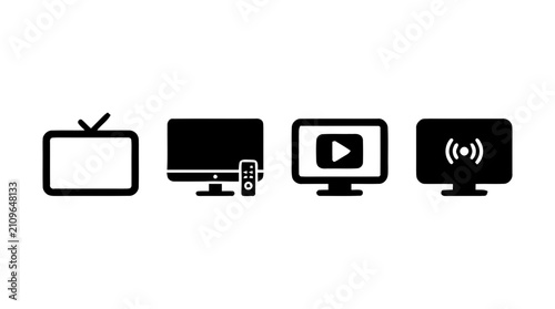 Minimal rounded tv and digital screen vector icon set