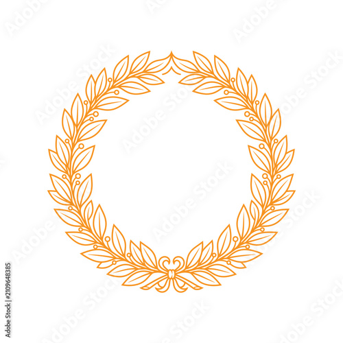 Golden circular wreath icon floral ring frame vector illustration