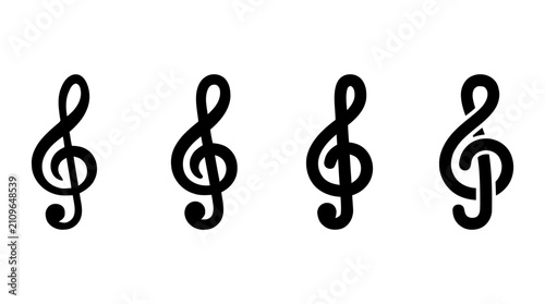 Minimal rounded treble clef vector icon set