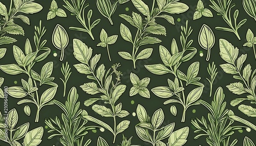 herbal pattern fresh garden herbs botanical design culinary plants