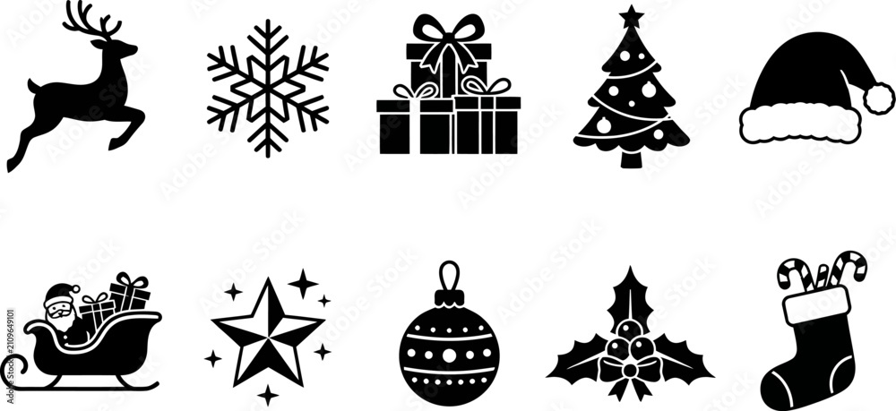 Fototapeta premium Set of Christmas and holiday icons isolated on transparent background