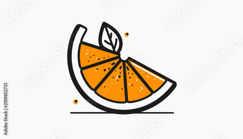 Foto A slice of orange fruit with leaf illustration.