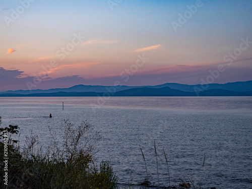 Canvastavla Beautifully orange, blue, purple colored sky at sunset on Parksville, Vancouver Island, Canada