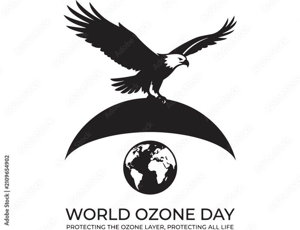 Fototapeta premium Eagle Emblem with World Globe and Winged Shield for World Ozone Day Environmental Protection Concept Design