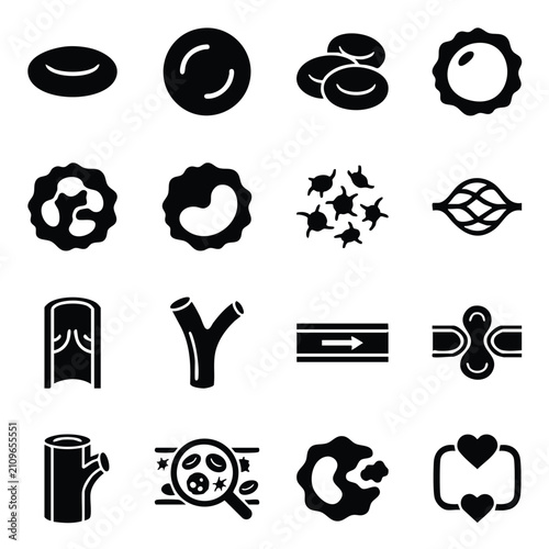 Tableau sur toile Human blood cells and circulatory system icon set with circulatory microscopic c