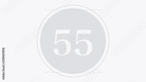 White 60 second japanese style countdown timer from 60 to 1 with kanji numerals, zen minimal