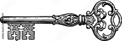 Ornate vintage halloween key with engraving style against a white background for a mysterious concept