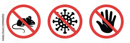Foto No rats, no germs and no touch icon set featuring prohibition symbols, hygiene,