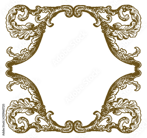 Frame vintage gold decorative, greeting card, invitation, decor, hand drawn vector illustration isolated on white