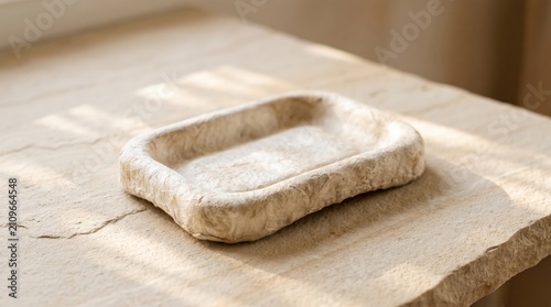 Minimalistic Natural Stone Tray on a Light Wooden Surface with Soft Light Accents