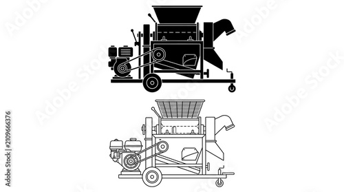 Canvastavla Agricultural thresher machine black line drawing on white background