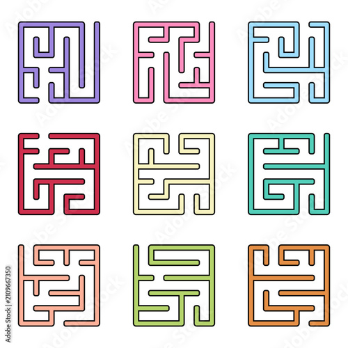 Colorful Square Maze Puzzle Collection