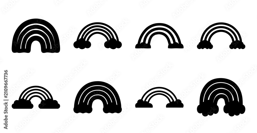 Obraz premium Black and white rainbow arches set - A clean set of stylized black and white rainbow arches with varying curvature, perfect for vibrant designs or weather-themed projects.