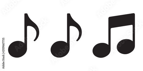 Fotografía Three black music note icons representing eighth and sixteenth values on transparent background