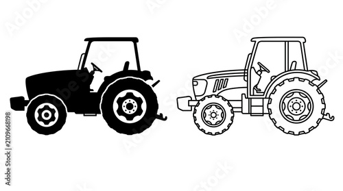 Quadro su tela Farm Tractor Silhouette In Black And White Agricultural Machinery