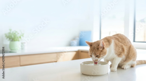 Cat drinking water to stay hydrated during summer heat