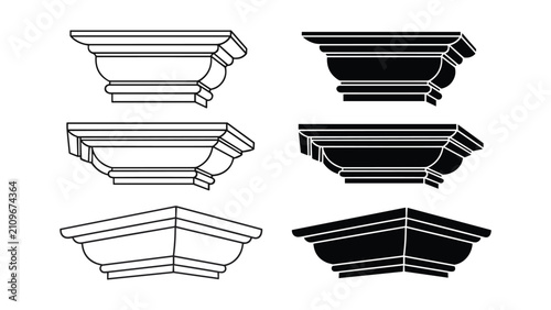 Fotografija Set of architectural molding elements, classic decorative cornice, vector illust