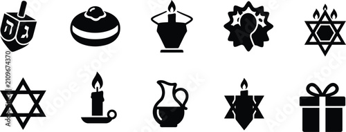 Quadro su tela Hanukkah holiday ritual symbols collection including dreidel donut menorah star
