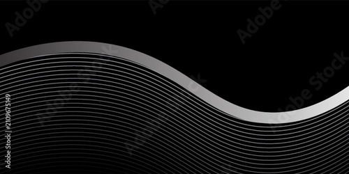 3D black white techno abstract background overlap layer on dark space with silver wave lines decoration. Modern graphic design element stripes style concept for web, flyer, card or brochure cover