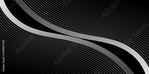 3D black white techno abstract background overlap layer on dark space with silver wave lines decoration.