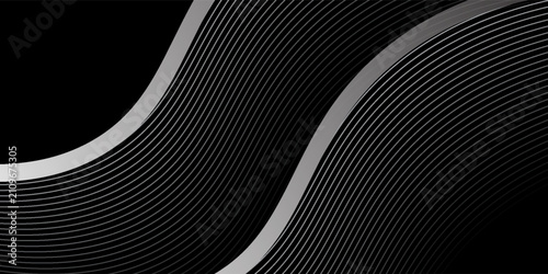 3D black white techno abstract background overlap layer on dark space with silver wave lines decoration.