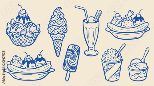 Foto Ice cream dessert illustration featuring waffle bowl soft serve milkshake banana