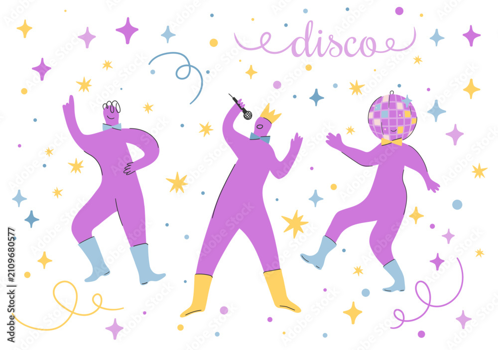 Fototapeta premium Hand-Drawn Retro Disco Party Vector Poster