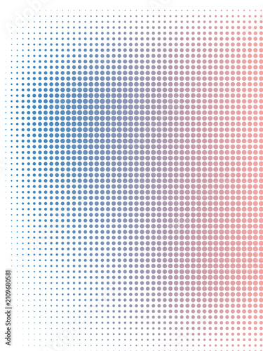 Colorful halftone gradient background with abstract circular dot pattern in red, blue, and white tones. Ideal for pop art, retro, comic, and modern graphic designs.
