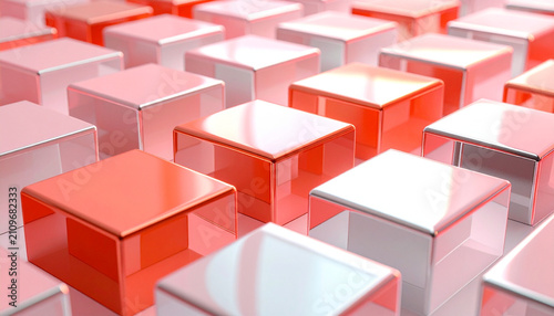 Abstract Geometric Cubes in Red and White Pattern.