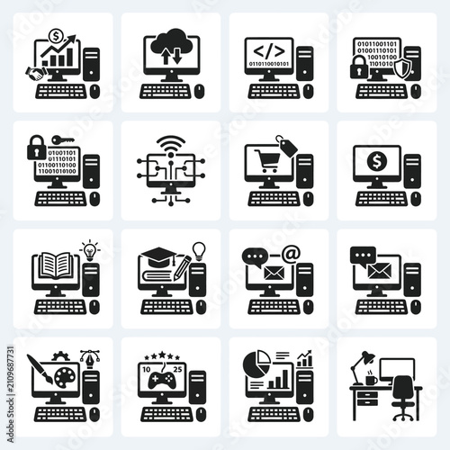 Computer Icon Set: Business, Technology, Education, Design, Gaming, Finance & More