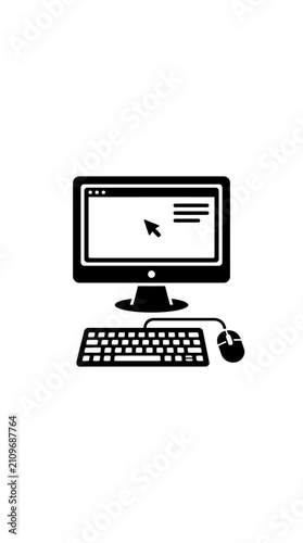 Computer Monitor, Keyboard and Mouse Icon - Vector Graphic