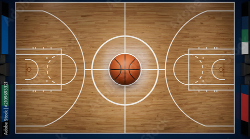 Basketball Game Overview, Court, Indoor Arena, Digital Illustration, Sports Environment, Aerial View, Game Strategy