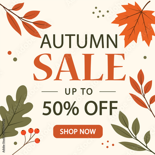 Autumn sale banner with fall leaves and seasonal discount