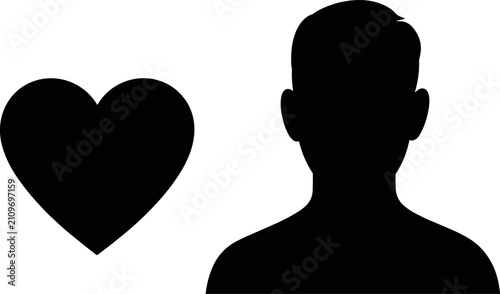 Male User Avatar Silhouette with Heart Icon Vector Isolated on White Background