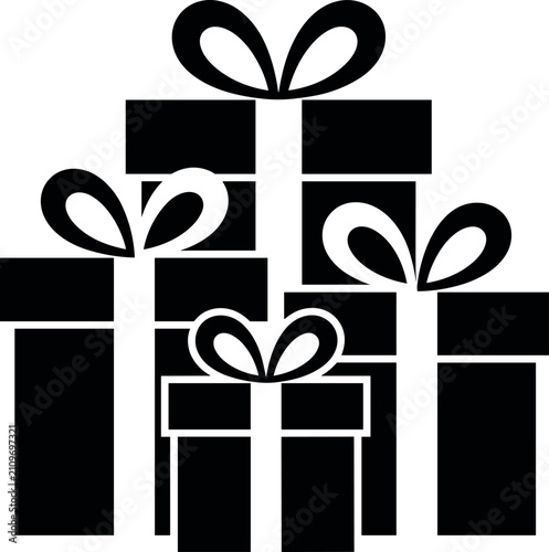 Stack of Black Gift Boxes Silhouette Vector Icon Isolated on White Background for Christmas and Birthday
