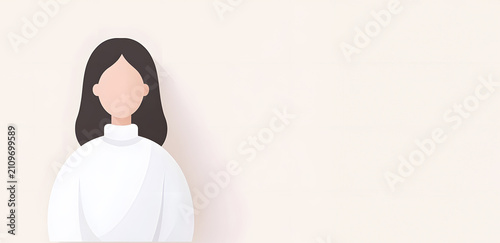 Minimalist psychological banner with faceless woman on light background with copy space,perfect for illustrating identity issues,mental health concepts,emotional introspection and psychological topics